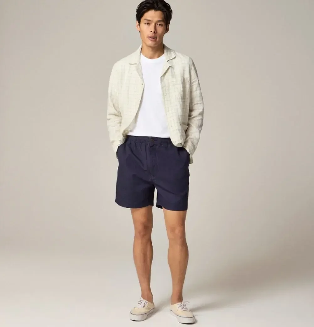 J.Crew 5.5'' Pier Short Men L Dark Gray Cotton-Linen blend Elastic Waist Zip Fly